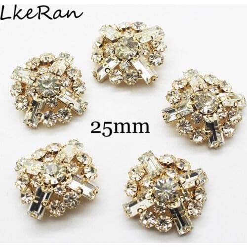 LKERAN 5Pcs/lot 25mm Square Clear Crystal Rhinestone Sewing Buttons Wedding Metal Crafts Decorative Accessories For DIY Clothing