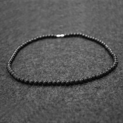2021 Men Black Hematite Magnet Necklace 6mm Beads Magnetic Therapy Care Strand Necklaces Korean Fashion Collar Hombre