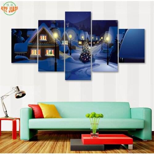 New 5 Piece/set Canvas Art CHRISTMAS SNOW TREE AND SNOW HOUSE HD CANVAS PAINTING DECORATIONS For Home Wall Art Prints CanvasB282