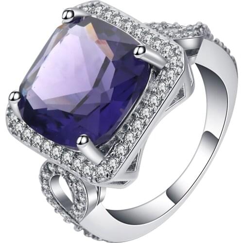 New Fashion Purple Cubic Zirconia Infinity & Square Created Ring Silver Color Bright CZ Finger Ring For Women Custom Jewelry