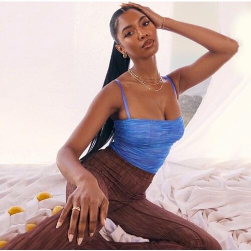 Townlike Slim Double Layer Mesh Bodysuits Women Backless Bandage Sexy Short Rompers Womens Jumpsuit 2021 Summer Overalls