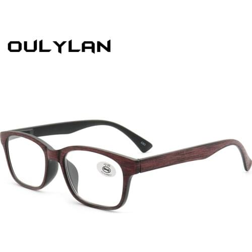 Oulylan Square Imitation Wood Reading Glasses Women Men Resin Presbyopia Glasses with Diopter +1.0+1.5+2.0+2.5+3.0+3.5 Unisex