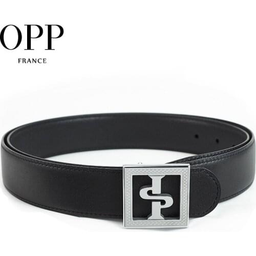 OPP Mens Belts Fashion Business Casual Belt Leather Metal Pin Square Silver Buckle Belts Mens Black Belt