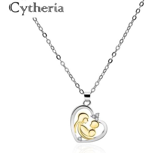 Heart shape pendant necklace fashion rhinestone mum necklace for women accessories mothers day gifts