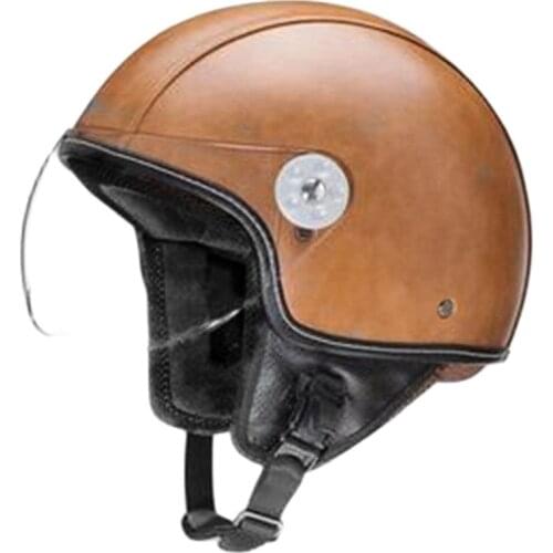 Brown New Synthetic Leather Motorcycle Helmet Retro Vintage Cruiser Chopper Scooter Cafe Racer Moto Helmet 3/4 Open Face Helmet