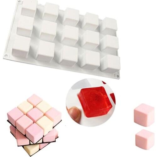 15 Cavity Square Cube Silicone Cake Mold for Chocolate Mousse Jelly Pudding Ice Cream Soap Pastry Dessert Bread Baking Tools