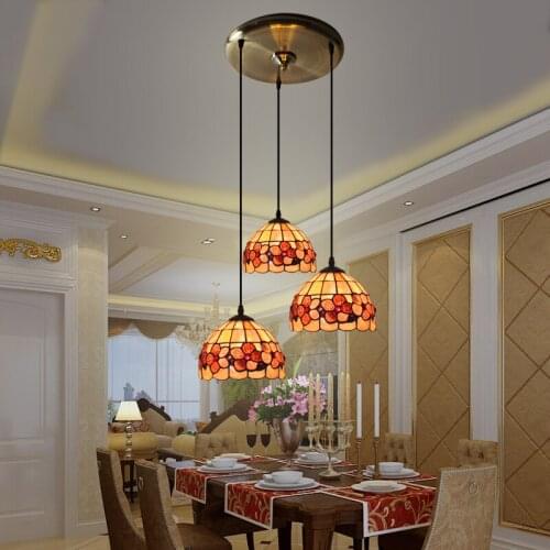 Tiffany, European style garden, three shell, restaurant chandelier, Mediterranean bar, dining lamp, art dining room lamp
