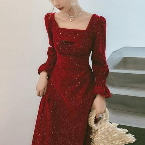 Sequin Fairy Party Dress Women Spring Elegant Vintage Retro Midi Dress Female French Designer Korean One-piece Dress Women 2021