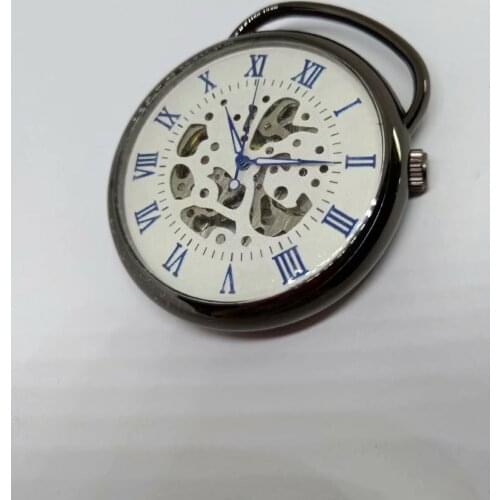 Vintage Black Transparent Case Blue Roman Dial Mechanical Pocket Watch with Chain Fob Unisex Clock Gift Watch Wholesale