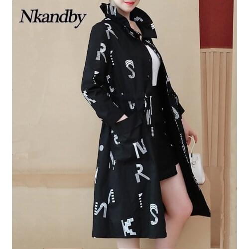 Plus Size Clothes Trench Long Windbreaker Coat Women 2021 Spring Elegant Stand Collar Letter Loose Ladies Outerwear With Sashes