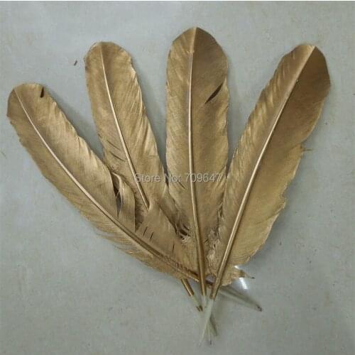 Gold Feathers! 10Pcs/lot!10-12inches GOLD PLATED Turkey Wing Quill Feathers,gold colour,high quality,craft feathers,new process