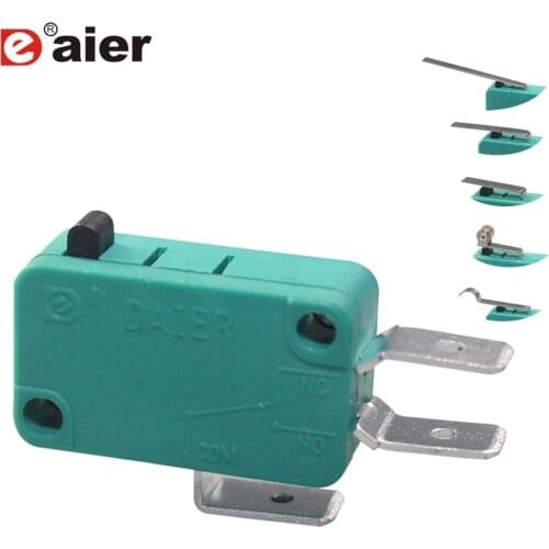 10Pcs Green Micro Switch SPDT Snap Action Door Swithes AC 16A 250V SPDT Momentary Push Button Switch T85 3 Pin 6.35x0.8MM