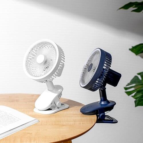 2400mAh 2021 New Portable Clip Fan with Light Rechargeable Battery in Removable Mask Air Cooler for Table and Baby Carriage