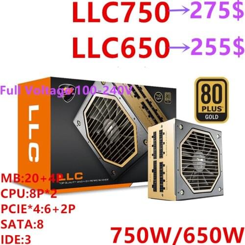 New PSU For Cougar Brand Full Modular 80plus Gold Silent Power Supply for Video Games 750W/650W Power Supply LLC750 LLC650