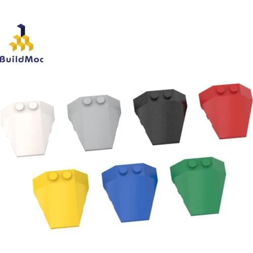 BuildMOC 48933 Wedge 4 x 4 Triple Stud Slot 6069 For Building Blocks Parts DIY Construction Creative