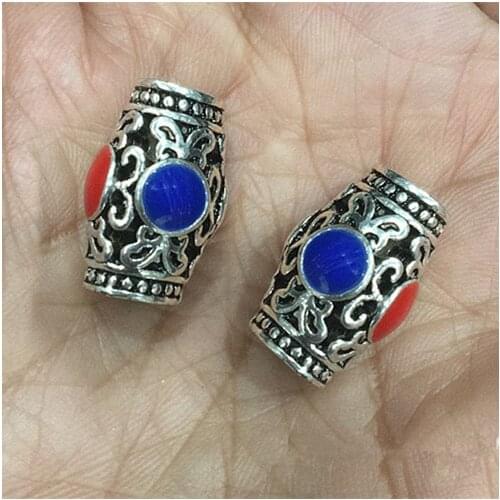 5 PCS 12*19mm Fashion Metal Alloy Drops Of Glaze Barrel Beads Nepal DIY Hole Bead For Jewelry Making