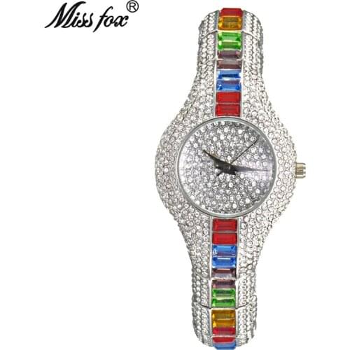 MISSFOX Women Watch Luxury Small Dial Chic Classy Dress Quartz Watches Blingbling Diamond Cololful Strap bijoux Anniversary Gift