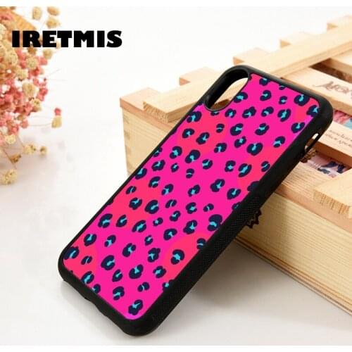 Iretmis 5 5S SE 6 6S TPU Silicone Phone Case Cover for iPhone 7 8 Plus X Xs 11 12 MINI Pro Max XR Wild Thing Leopard Neon Pink