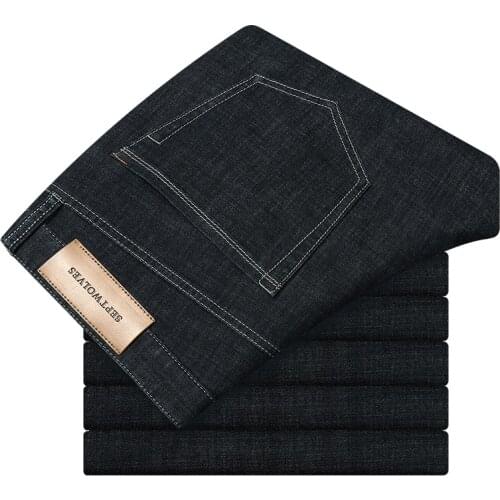 Black Jeans Mens Loose Straight Summer Thin Stretch Korean Style Middle-Aged Mens Business Casual Long Pants