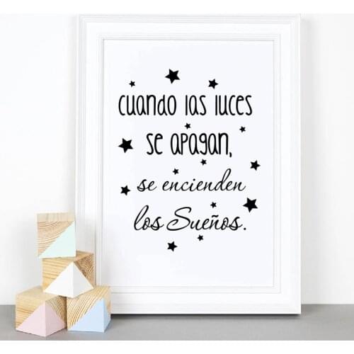 Spanish Kids Bedroom Art Decor Canvas Painting ,The Dreams Come On Inspirational Spanish Quote Prints Baby Nursery Room Wall Art