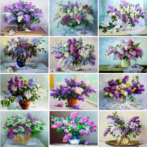 Evershine 5D DIY Diamond Painting Lilac Cross Stitch Diamond Embroidery Full Square Round Flower Needlework Vase Sale Home Decor