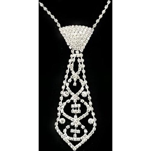 European and American Retro Jewelry Rhinestone Tie Long Necklace Womens Bow Tie Fashion Diamond Clothing Tie