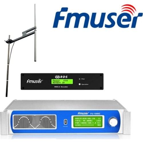 FMUSER FU-1000C 1U 1000W FM Transmitter +RDS Encoder+1*FU-DV2 Antenna+30M 1/2"Cable