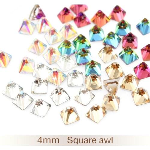 Crystal AB stereoscopic square cone Nail Glitter Rhinestones Glass Flat Back 3D Diamond 4mm Nail Art Decorations new arrive