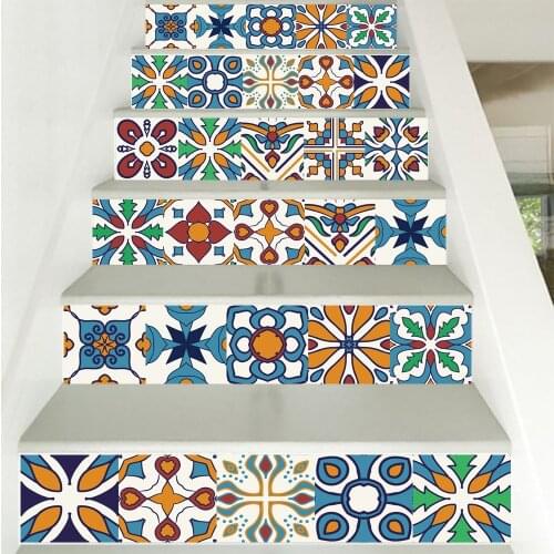 Colorful Mandala Pattern Floral Ornament Ceramic Tiles Wall Sticker Stair Kitchen Decoration Wall Decals Peel & Stick Art Mural