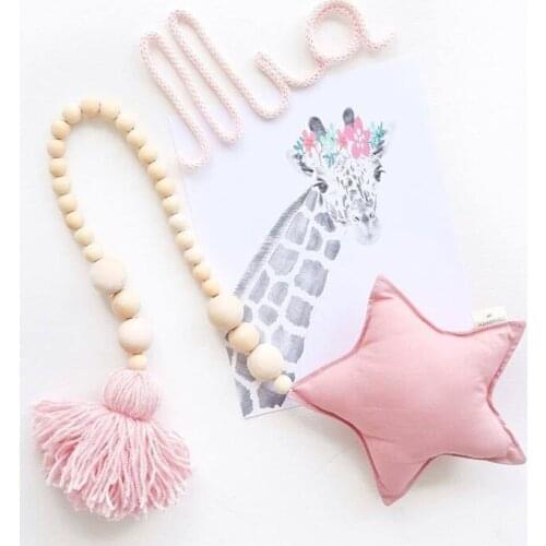 Lotus Solid Wood Beads/Cotton Cloth Multicolors Kids Wooden Beads Toy Nordic Style Star Pattern Hanging Decoration Baby Supplies