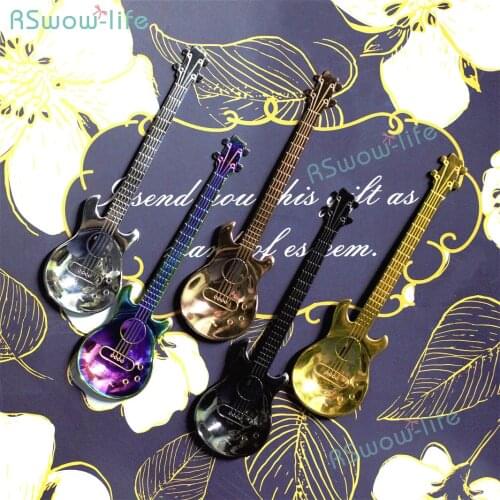 13CM Household Color Stainless Steel Spoons Creative Guitar Coffee Spoon Milk Cup Spoons Tea Spoon For Kitchen Supplies