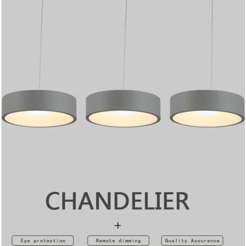 Minimalist Style Restaurant Chandelier Gray Wrought Iron Remote Control Tricolor Features Height Adjustment Round Shape LEDLamps