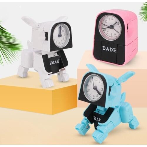Cartoon Dog Alarm Clock Transformer Toy Cute Cat Desk Watch For Bedroom Living Room
