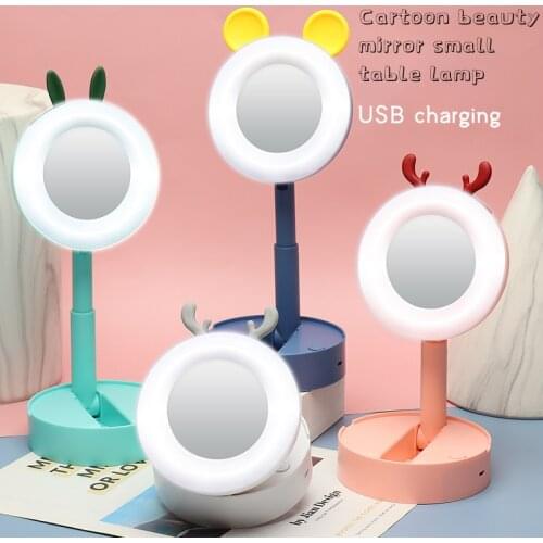 Cartoon Led Makeup Beauty Mirror Light Live Broadcast USB Charging Stretchable Table Lamp Dressing Desktop Portable Folding Lamp