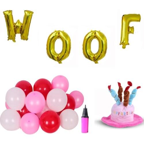 Dog Birthday Decorations Set Dog Hat WOOF Letter Balloons 15 Pcs Latex Balloons for Dog Cat Pets Animals
