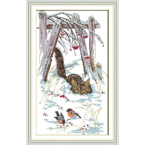 Snow kitten cross stitch kit food aida 14ct 11ct count print canvas hand sew cross-stitching embroidery DIY handmade needlework