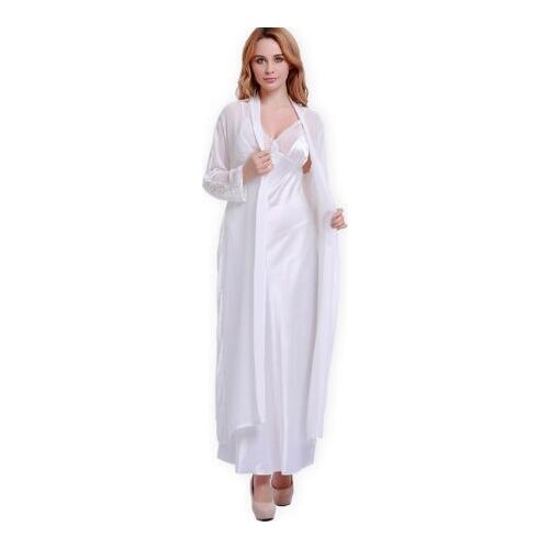Fashion New Silk Robes + Nightdress Two-Piece Women Sleepwear Sexy Lace V-Neck Sleeping Robe Long-Sleeve Nightgowns FW001