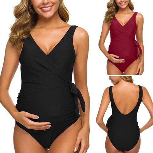 New sexy ladies maternity dress conjoined solid color sexy V-neck maternity swimsuit swimwear