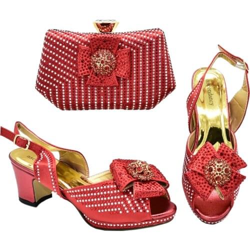 New Arrival Italian Shoe with Matching Bag for Party with Stones Wedding Shoes and Bag Set High Quality Women Pumps Ladies Shoes