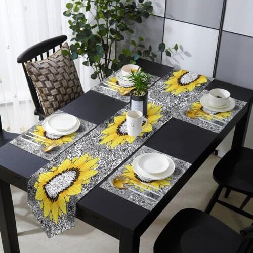 Sunflower Mandala Table Runner and Placemat Set Table Flag Table Runners Bed Banner for Home Party Wedding Decoration