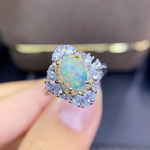 Natural real white opal luxury ring Free shipping 6*8mm 0.8ct gemstone 925 sterling silver Fine jewelry J212283