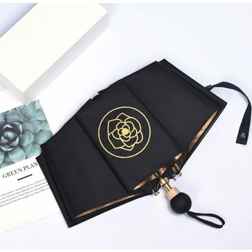 Camellia Luxury Fashion Woman Umbrella 3 Folding Strong Wind Resistant Black Coating Anti UV Sun Umbrellas Girl Female Parasol