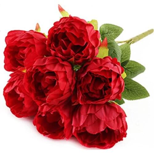 YO CHO Bridesmaid Wedding Handheld Bouquet 7 Heads Artificial Silk Paeonia Peony Flower Arrangement Home Party Decorations
