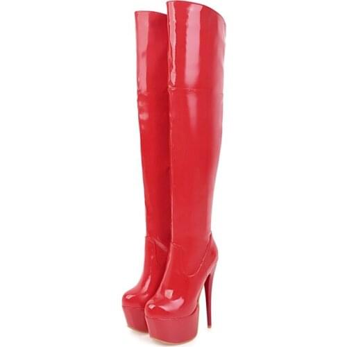DOHBANER Thigh High Boots For Women Platform Shoes Ladies High Heels Over The Knee Boots Faux Leather SEXY Winter Long Boots