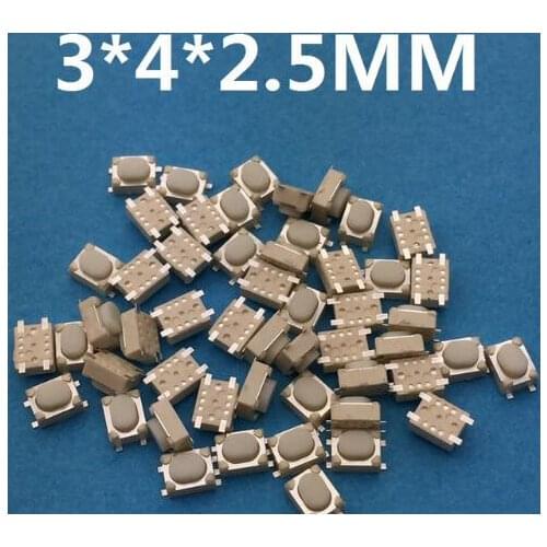 50PCS SMT 3x4x2.5MM 4PIN Tactile Tact Push Button Micro Switch Self-reset Car Remote Control Switch