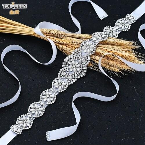 TOPQUEEN S161 Luxury Bridal Belts with Rhinestone Bride Wedding Accessories Belt for Women Wedding Dress Sash Belt Formal Belts