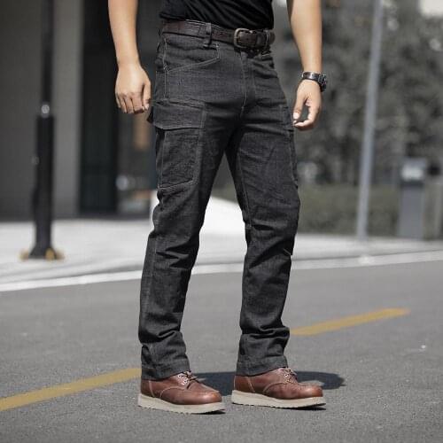 Outdoor Tactical Denim Pants Stretch Wear-resistant Multi-pocket Trousers Overalls Hiking Military Training Combat Jeans Pants