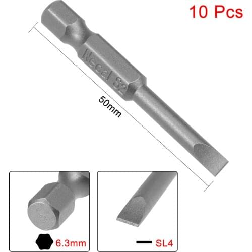 Uxcell 10 Pcs 1/4 Inch Hex Shank SL4 Bit 4mm Slotted Tip Magnetic Flat Head Screwdriver Bits 2-inch Length S2 Power Tool