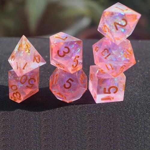 Fantasy Gorgeous Polyhedral Dice D4 D6 D8 D12 D20 D% Dice Pink Handmade Sharp Edge Dice For DND RPG Table Games Gift Colletion