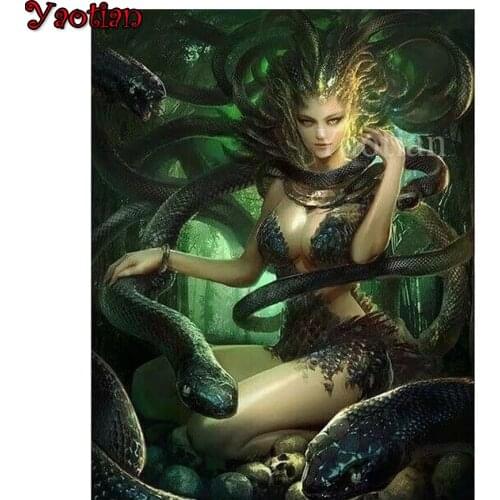 Yaotian Full Square Round Diamond Painting Snake Beauty Crystal Mosaic Craft Kit Diamond Embroidery Needlework Halloween Gift